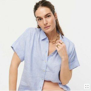 J Crew Short Sleeve Button Down Shirt, Light Blue Linen